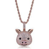 Monica Fine Fashion Jewelry-Necklace SS CZ Pig Pendant Sterling Silver or LRG Stainless Steel for Men