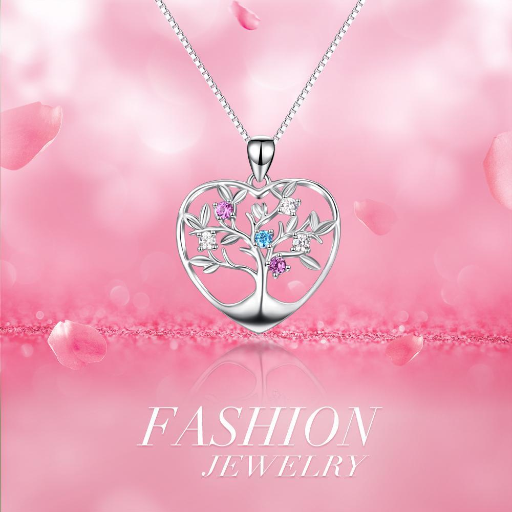 Monica Fine Fashion Jewelry-Necklace Tree of Life in a Heart Sterling Silver Pendant with Necklace