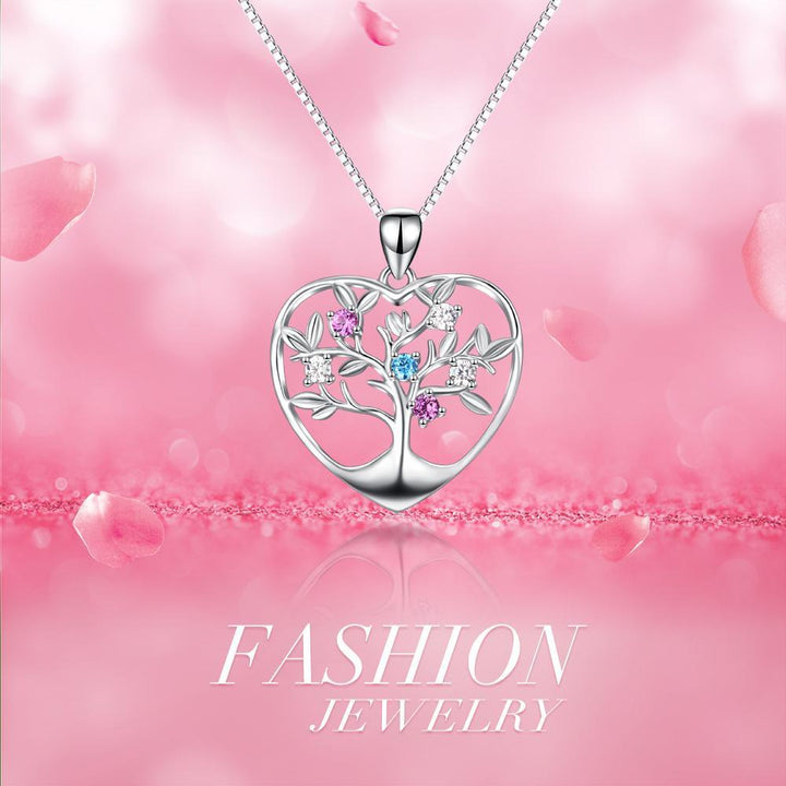 Monica Fine Fashion Jewelry-Necklace Tree of Life in a Heart Sterling Silver Pendant with Necklace
