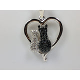 Monica Fine Fashion Jewelry-Necklace Two Cats in a Heart Necklace in 925 Silver, Darling!  White and Black Kitties