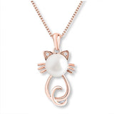 Monica Jewelry SET-Fashion 925 Silver Rose Gold Plated / Necklace Beautiful Pearl Cat Jewelry Sterling Silver Necklace