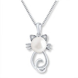 Beautiful Pearl Cat Jewelry Sterling Silver Necklace