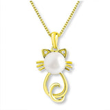 Monica Jewelry SET-Fashion 925 Silver Yellow Gold Plated / Necklace Beautiful Pearl Cat Jewelry Sterling Silver Necklace