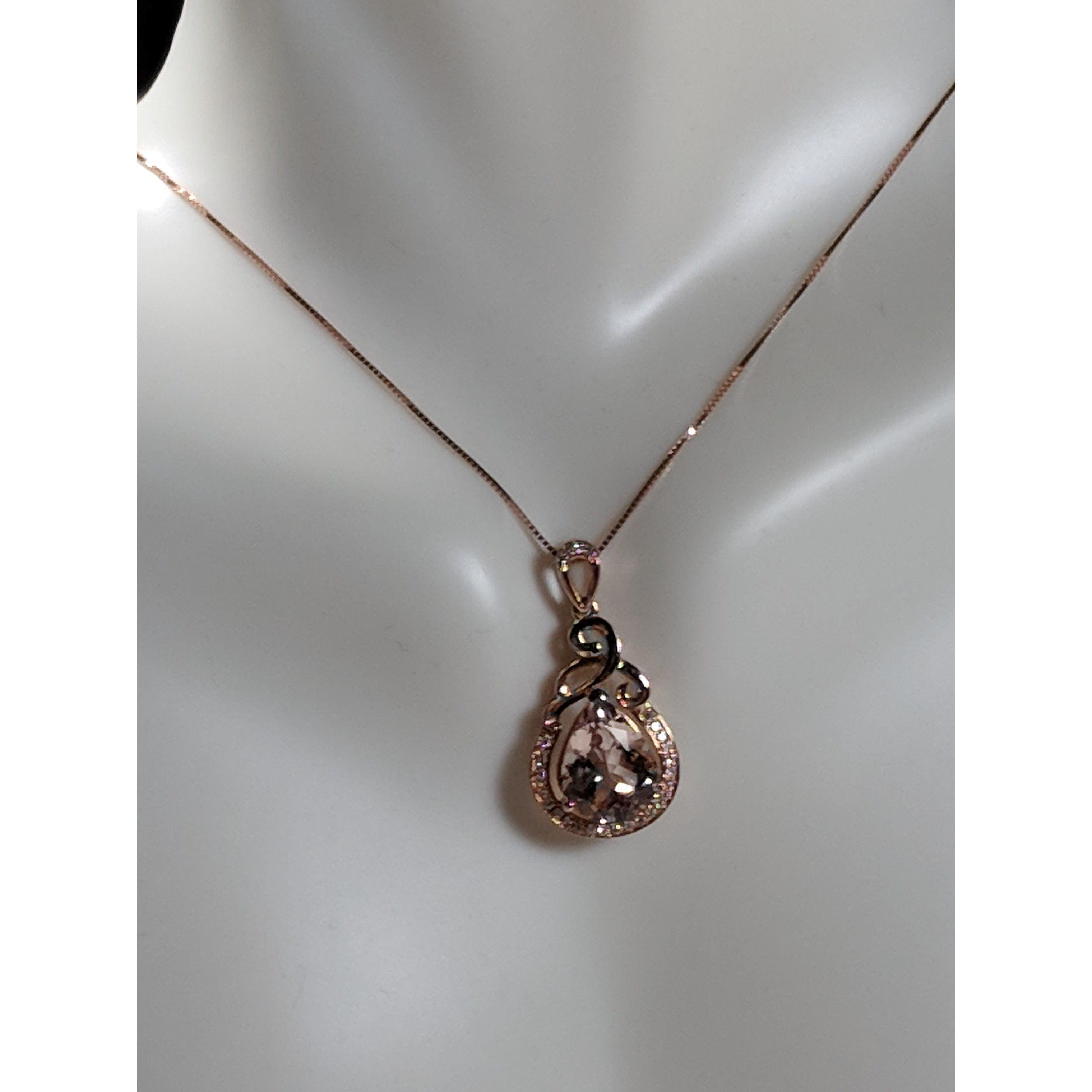 Morganite and Diamond Pendant Necklace in 18K Rose Gold, 2.08ctw - The Pink Pigs, A Compassionate Boutique