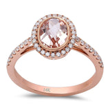 Morganite and Diamond Halo Ring Classic Design 14K Rose Gold