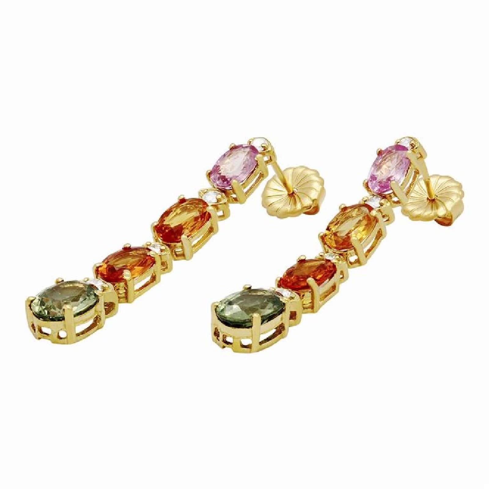 Multi Colored Sapphire & Diamond Rain Drop Earrings 14K Yellow Gold - The Pink Pigs, A Compassionate Boutique