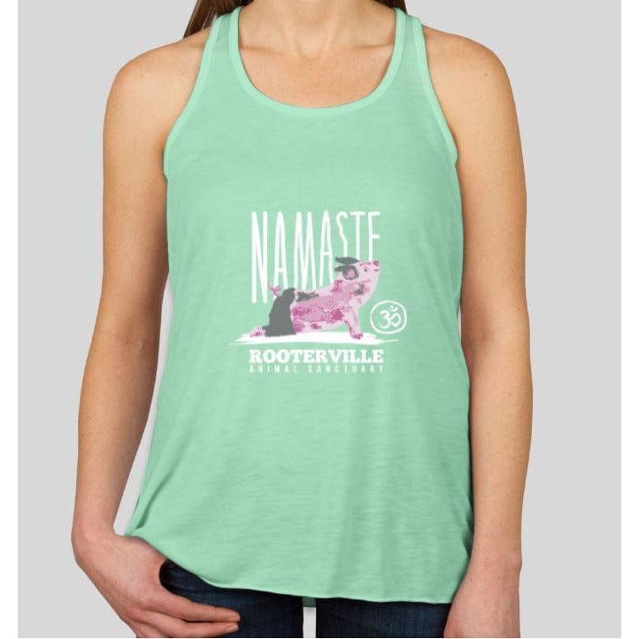 Namaste Rooterville Piggy Yoga Ladies Tank with Pig in Pose - The Pink Pigs, A Compassionate Boutique