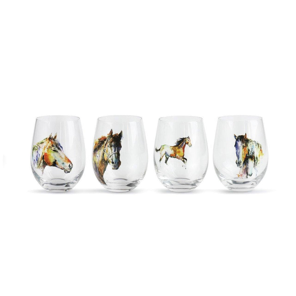 One Coast - Demdaco Gifts For the Home Stemless Wine Glasses-Glorious Nature and Horse Inspired Artwork *