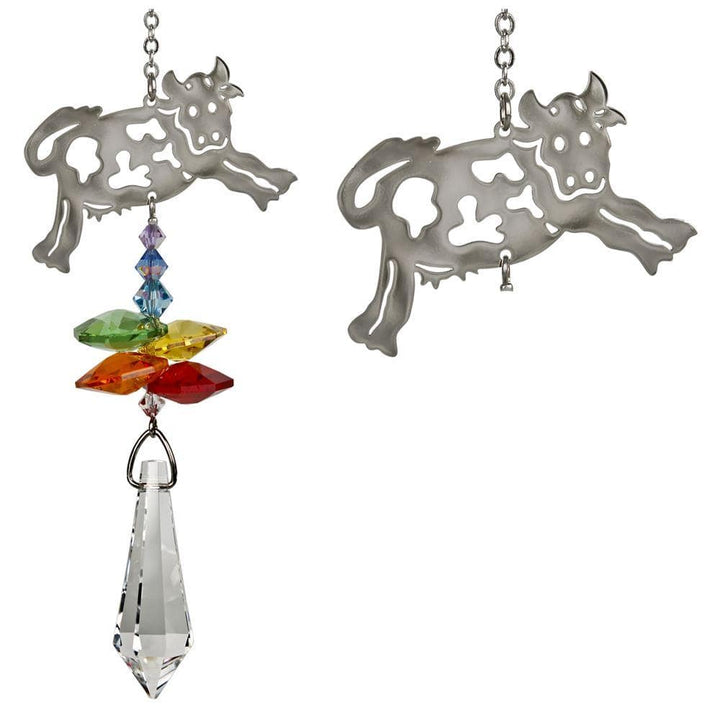 One Coast - Woodstock Chimes Decor Cow jumping FAVORITE Farm Animals as Beautiful Suncatchers! Crystal Fantasy*