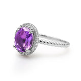 Oval Amethyst Gemstone Rope Band Ring 925 Sterling Silver - The Pink Pigs, A Compassionate Boutique