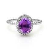 Oval Amethyst Gemstone Rope Band Ring 925 Sterling Silver - The Pink Pigs, A Compassionate Boutique