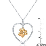 Paw in a Heart Necklace in Sterling Silver with Cubic Zirconia-Unique and Beautiful! - The Pink Pigs, A Compassionate Boutique