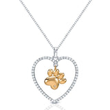 Paw in a Heart Necklace in Sterling Silver with Cubic Zirconia-Unique and Beautiful!
