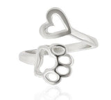 Paw Print and Heart Sterling Silver Adjustable Ring for Pet Lovers! - The Pink Pigs, Animal Lover's Boutique