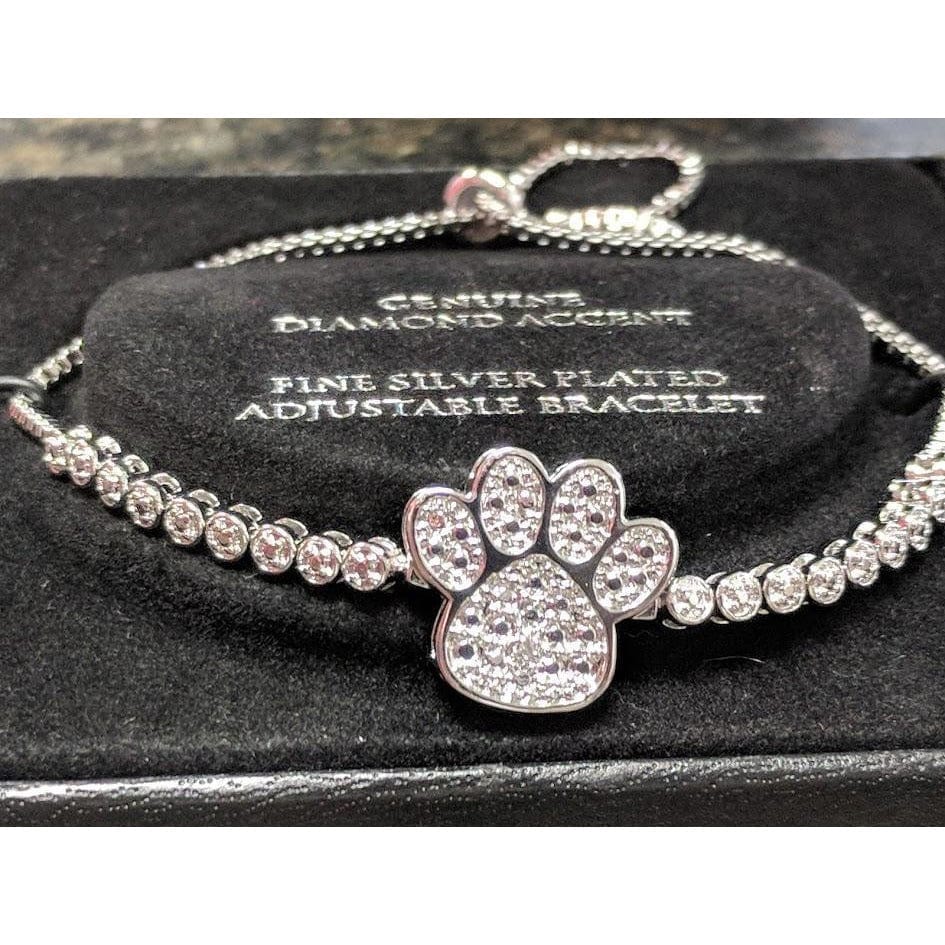 Paw Slider Bracelet-Silver Plated with Sparkling Diamonds $100 Retail - The Pink Pigs, A Compassionate Boutique