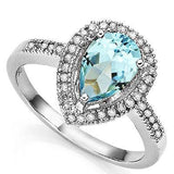 Pear Shaped Swiss Blue Topaz and Diamond Ring in 925 Silver, Lovely