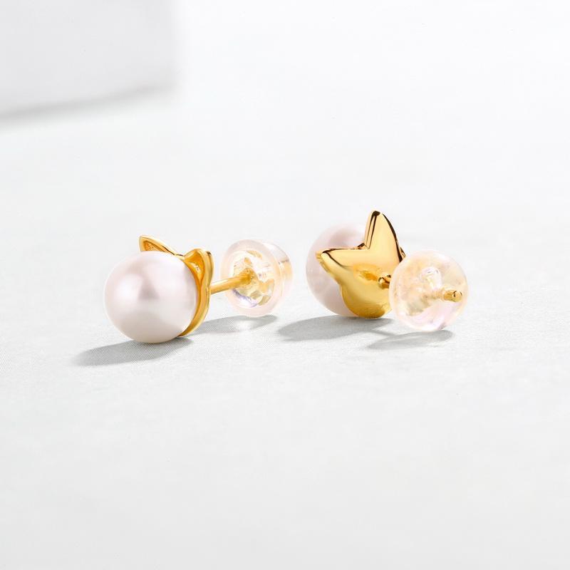 Pearl Cat Jewelry SET-Gold Plated Sterling Silver, so CUTE! - The Pink Pigs, A Compassionate Boutique