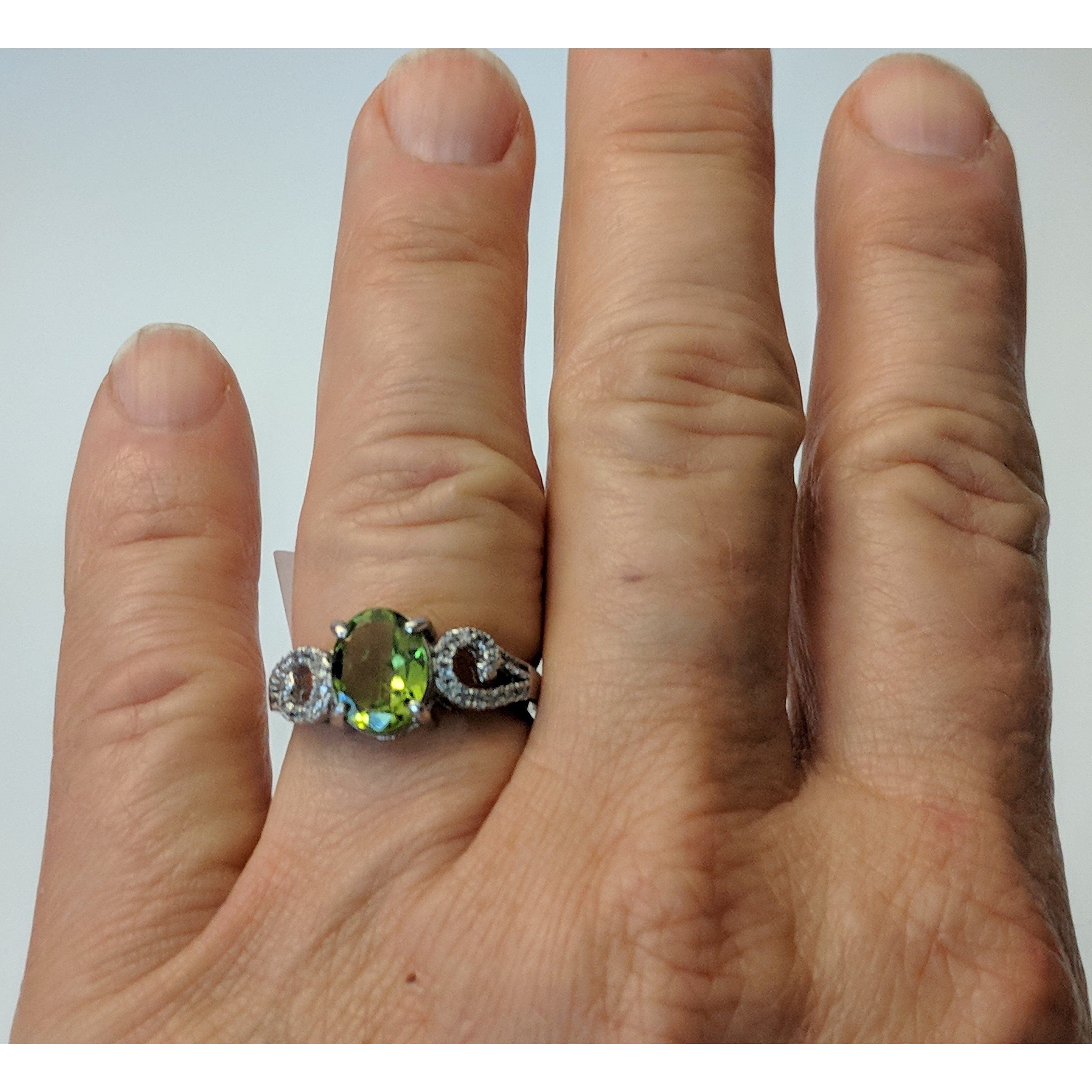 Peridot And Topaz in Platinum Plated Silver, Gorgeous Ring! - The Pink Pigs, A Compassionate Boutique
