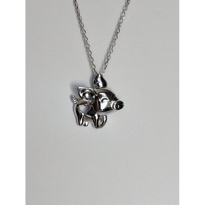 Pig Necklace with Cut Out Heart Rose, Yellow or White Gold Plated Sterling Silver - The Pink Pigs, A Compassionate Boutique