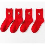 Pig Socks CUTE Pig Socks in Bright Red Cotton Blend