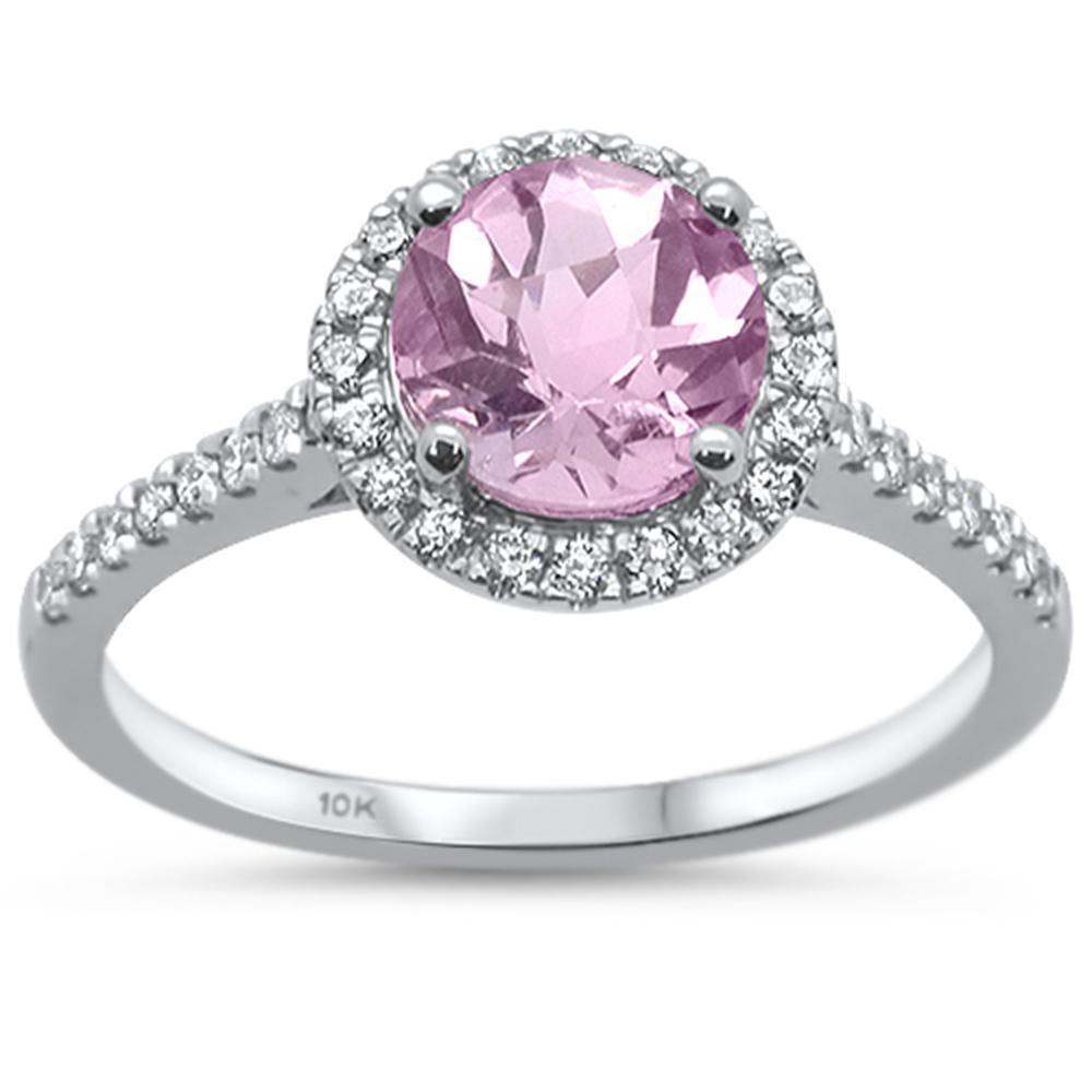 Pink Amethyst and Diamond Traditional Halo Ring in 10K White Gold - The Pink Pigs, A Compassionate Boutique
