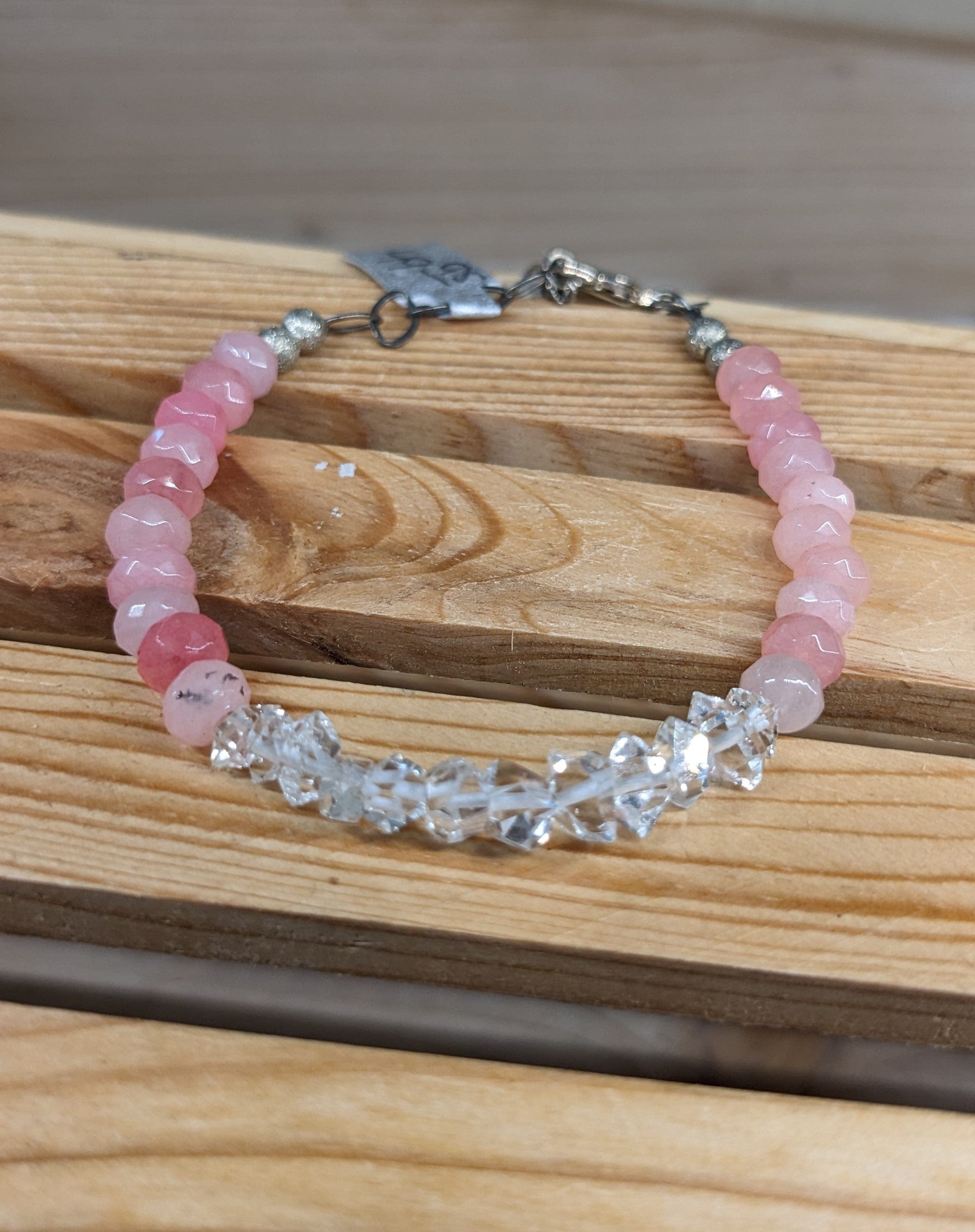 Caribbean Blue or Pink Chalcedony and Herkimer Diamond Bracelets-HANDMADE with love! 925 Silver Clasp