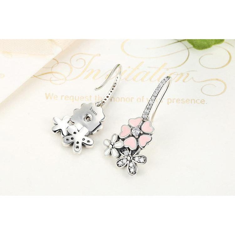 Pink Floral Jewelry Set-Cherry Blossoms and Daisy Jewelry in Sterling Silver-Pretty in Pink - The Pink Pigs, A Compassionate Boutique