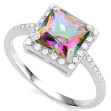 Princess Cut Mystic Topaz Ring with 24 Flawless Created Diamonds in Sterling Silver - The Pink Pigs, A Compassionate Boutique