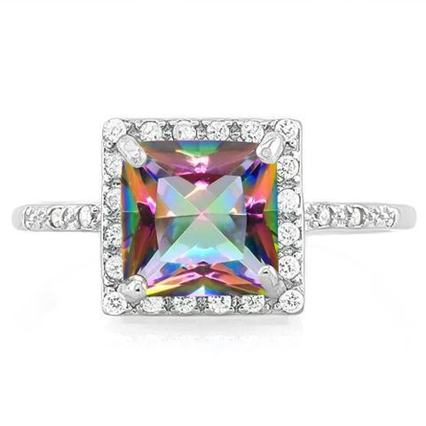 Princess Cut Mystic Topaz Ring with 24 Flawless Created Diamonds in Sterling Silver - The Pink Pigs, A Compassionate Boutique