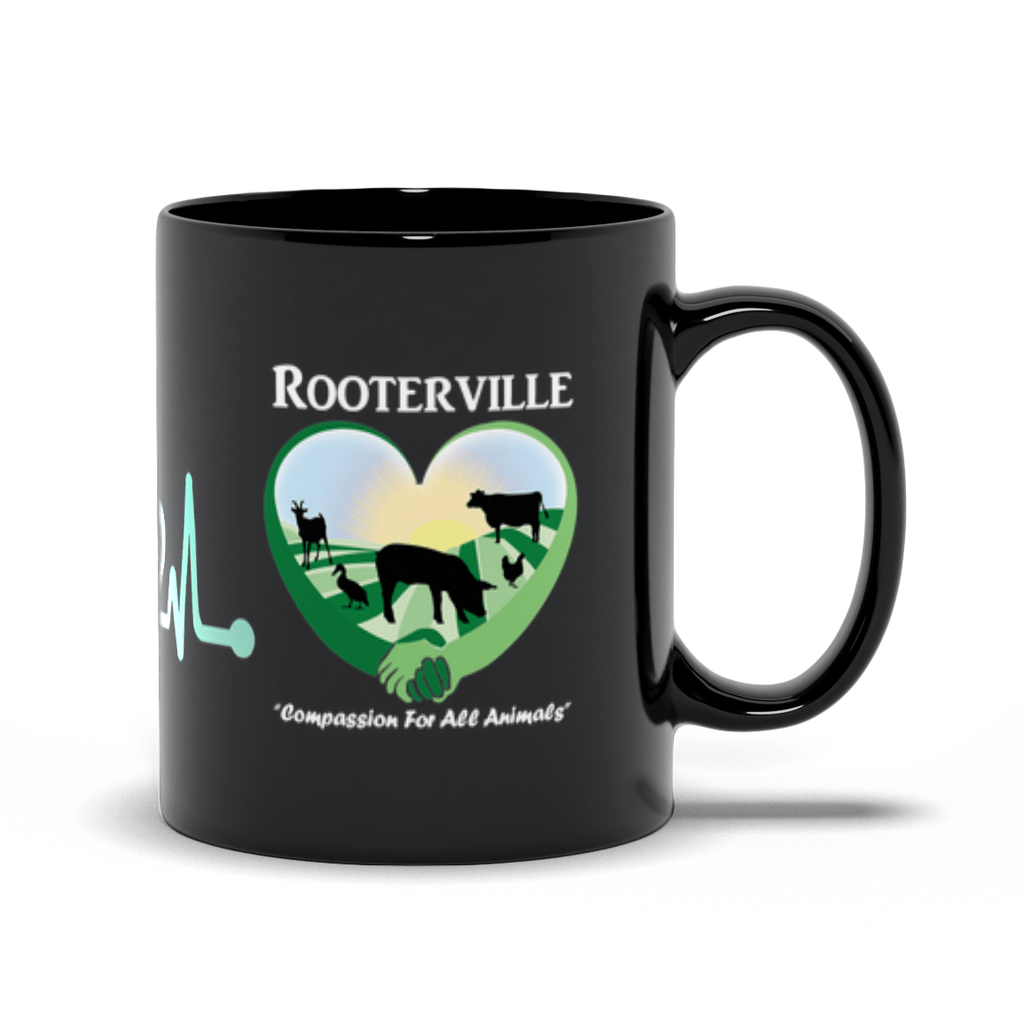 Vegan Heartbeat Rooterville Black Mug