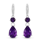 Teardrop Amethyst Topaz Earrings Sterling Silver 6ctw