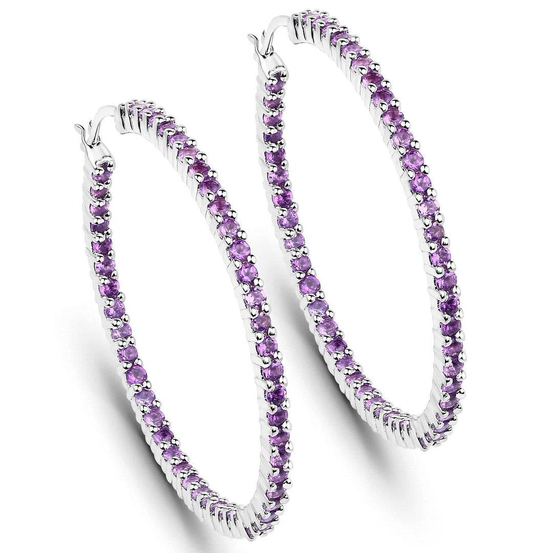 Quintessence Fine Fashion Jewelry-Earrings Amethyst Gemstone Hoop Earrings: Peridot,Amethyst or Blue Topaz in 925 Sterling Silver
