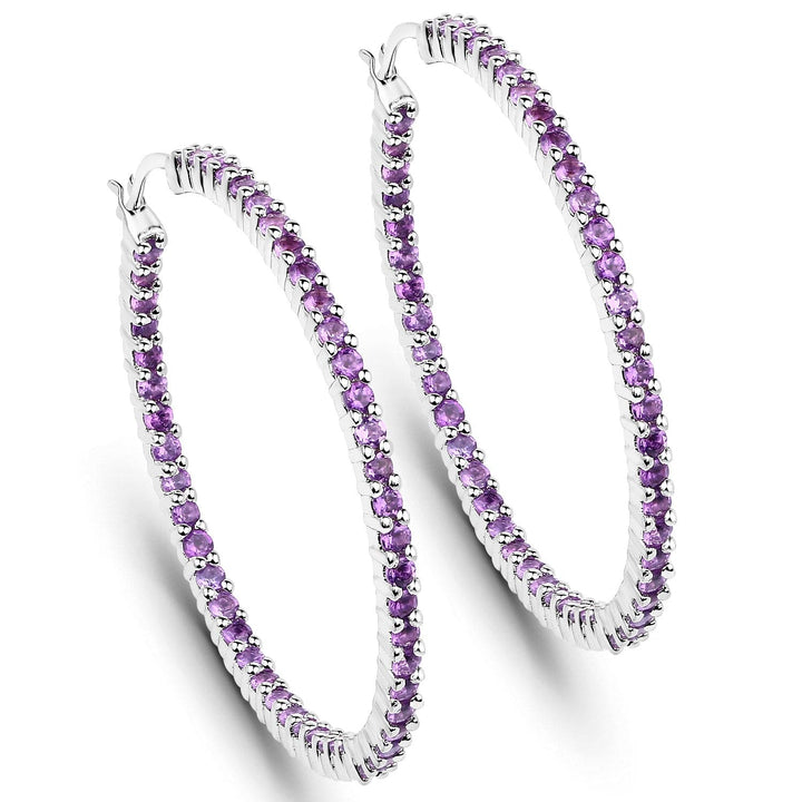 Quintessence Fine Fashion Jewelry-Earrings Amethyst Gemstone Hoop Earrings: Peridot,Amethyst or Blue Topaz in 925 Sterling Silver