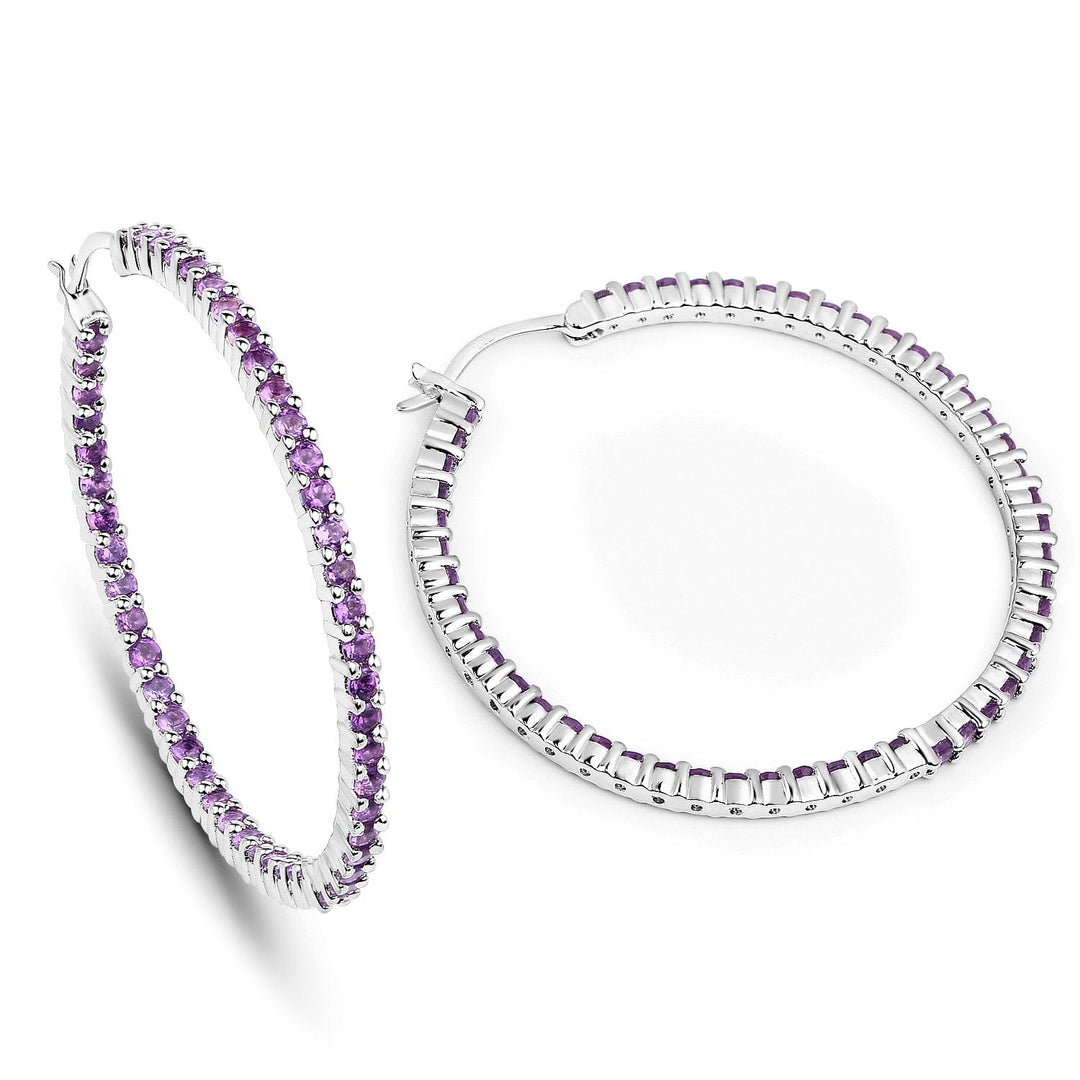 Quintessence Fine Fashion Jewelry-Earrings Gemstone Hoop Earrings: Peridot,Amethyst or Blue Topaz in 925 Sterling Silver