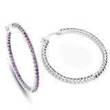 Quintessence Fine Fashion Jewelry-Earrings Gemstone Hoop Earrings: Peridot,Amethyst or Blue Topaz in 925 Sterling Silver