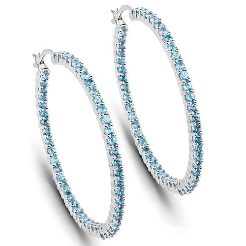 Quintessence Fine Fashion Jewelry-Earrings Swiss Blue Topaz Gemstone Hoop Earrings: Peridot,Amethyst or Blue Topaz in 925 Sterling Silver
