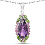 Quintessence Fine Fashion Jewelry-Necklace Multi-Gemstone Pendant Sterling Silver-Unique!  Amethyst, Garnet, Diopside