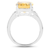 Quintessence Fine Fashion Jewelry-Ring 5ct Citrine and Diamond Statement Ring in Sterling Silver, Stunning!