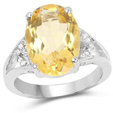 Quintessence Fine Fashion Jewelry-Ring 7 5ct Citrine and Diamond Statement Ring in Sterling Silver, Stunning!