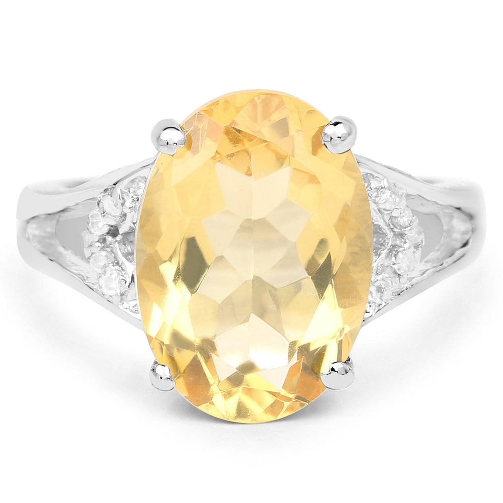 Quintessence Fine Fashion Jewelry-Ring 8 5ct Citrine and Diamond Statement Ring in Sterling Silver, Stunning!