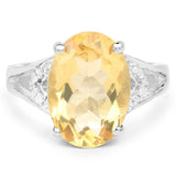 Quintessence Fine Fashion Jewelry-Ring 8 5ct Citrine and Diamond Statement Ring in Sterling Silver, Stunning!