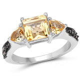 Quintessence Fine Fashion Jewelry-Ring Genuine Citrine and Champagne Diamond Ring 3ct in Sterling Silver Size 7