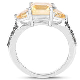 Quintessence Fine Fashion Jewelry-Ring Genuine Citrine and Champagne Diamond Ring 3ct in Sterling Silver Size 7