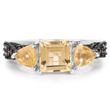 Quintessence Fine Fashion Jewelry-Ring Genuine Citrine and Champagne Diamond Ring 3ct in Sterling Silver Size 7