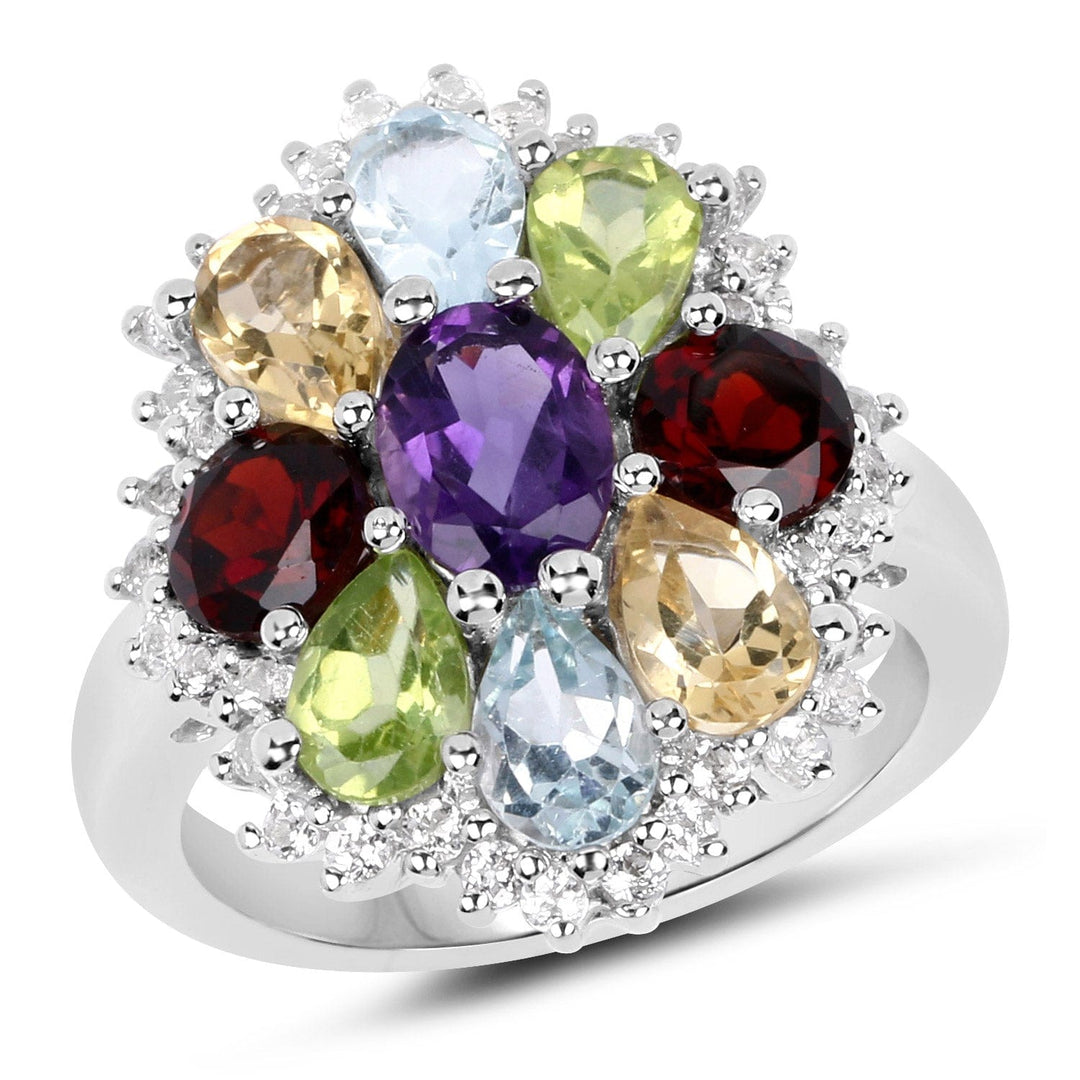 Quintessence Fine Fashion Jewelry Ring Multi-Gemstone Ring in Sterling Silver-Amethyst, Peridot, Garnet, Topaz