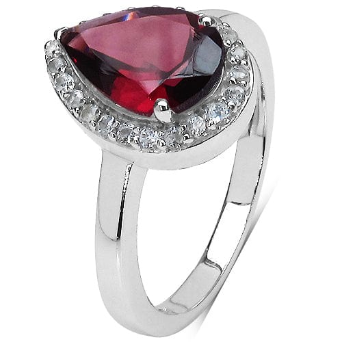 Quintessence Fine Fashion Jewelry Ring Pear Shaped Rhodolite Garnet and Topaz Solitaire Ring Sterling Silver