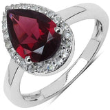 Quintessence Fine Fashion Jewelry Ring Pear Shaped Rhodolite Garnet and Topaz Solitaire Ring Sterling Silver