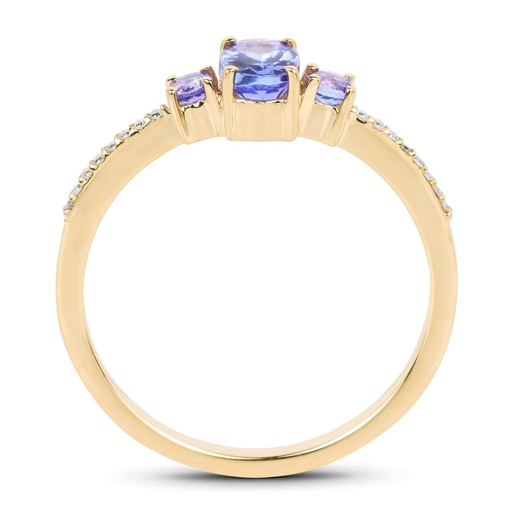 Quintessence Fine Jewelry Rings 7 Tanzanite and Diamond 3 Stone Ring in Solid 14K Yellow Gold, So Elegant and Dainty!