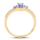 Quintessence Fine Jewelry Rings 7 Tanzanite and Diamond 3 Stone Ring in Solid 14K Yellow Gold, So Elegant and Dainty!