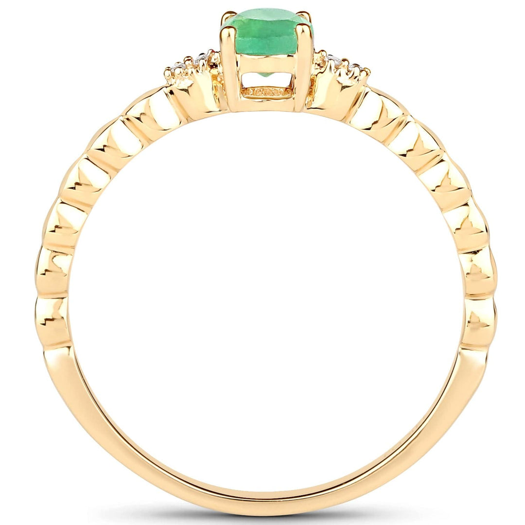 Quintessence Fine Jewelry Rings Dainty Emerald and Diamond Ring in 14K Yellow Gold, Genuine